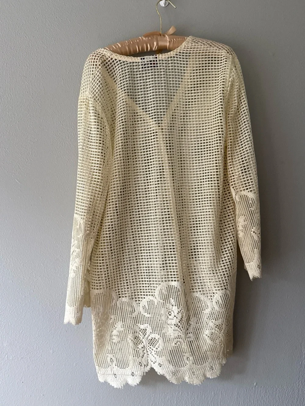 Vintage 80s/90s 3K Fashion Open Knit Lace Cardigan Tunic - Made in USA